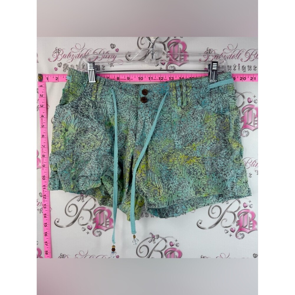 Santiki Women's Drawstring Athletic Shorts Teal Leaf-Print Flowly Beachy Summer